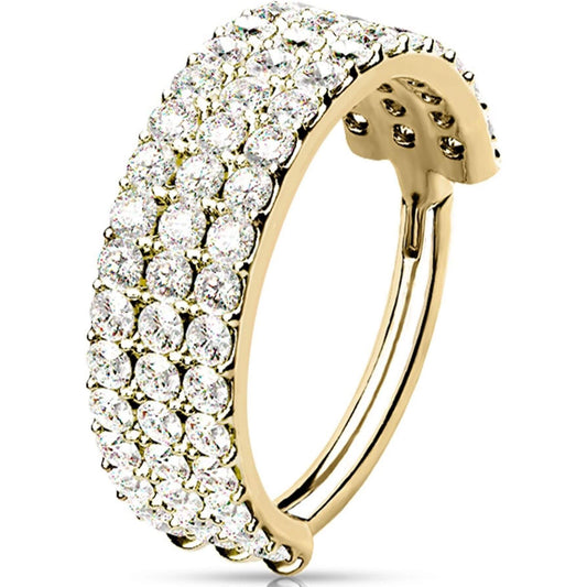 Solid Gold 14 Carat Ring 3 Line Zirconia Clicker