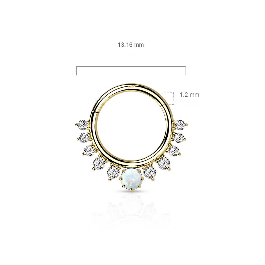 Solid Gold 14 Carat Ring Zirconia Opal Clicker