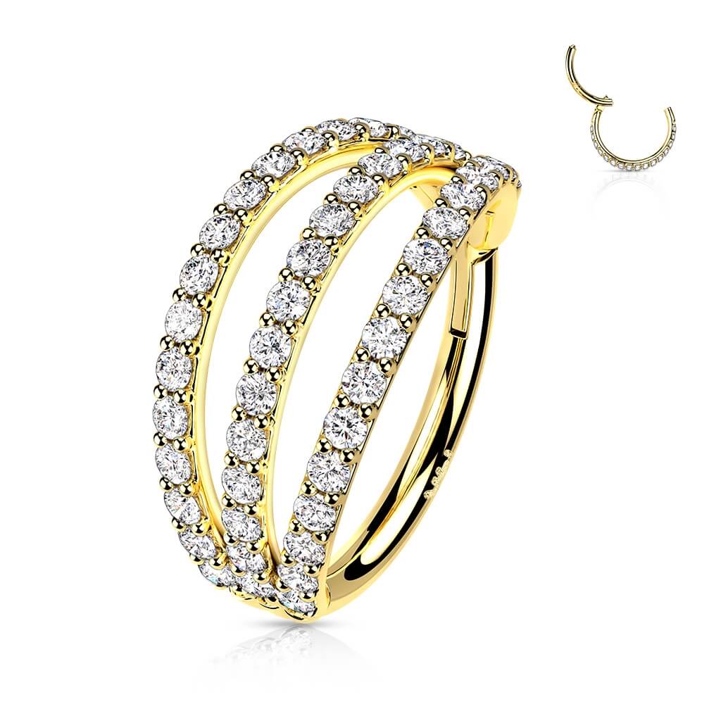 Solid Gold 14 Carat Ring Zirconia Clicker