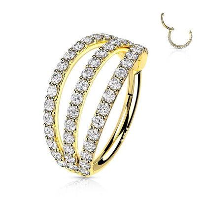 Solid Gold 14 Carat Ring Zirconia Clicker