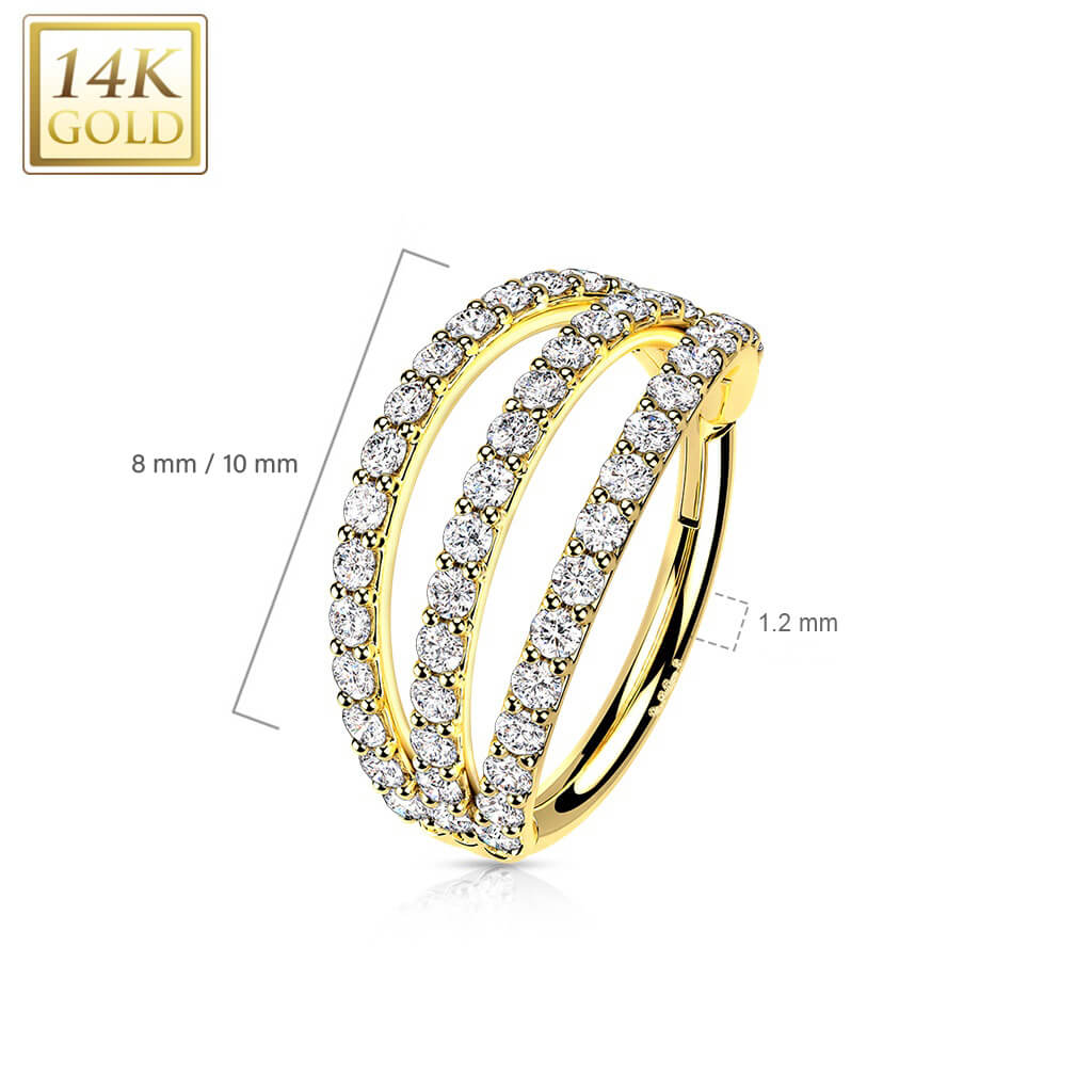 Solid Gold 14 Carat Ring Zirconia Clicker