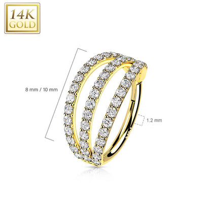 Solid Gold 14 Carat Ring Zirconia Clicker