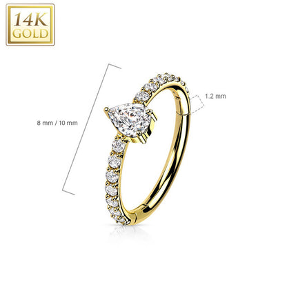 Oro 14 kt Anello Piercing Zircone a goccia Clicker