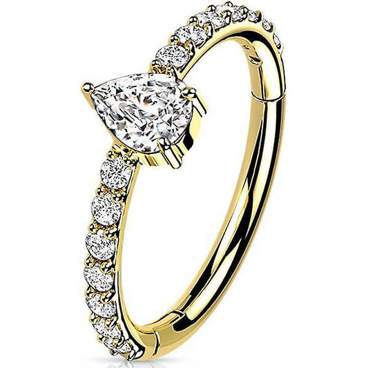 Solid Gold 14 Carat Ring Drop Zirconia Clicker