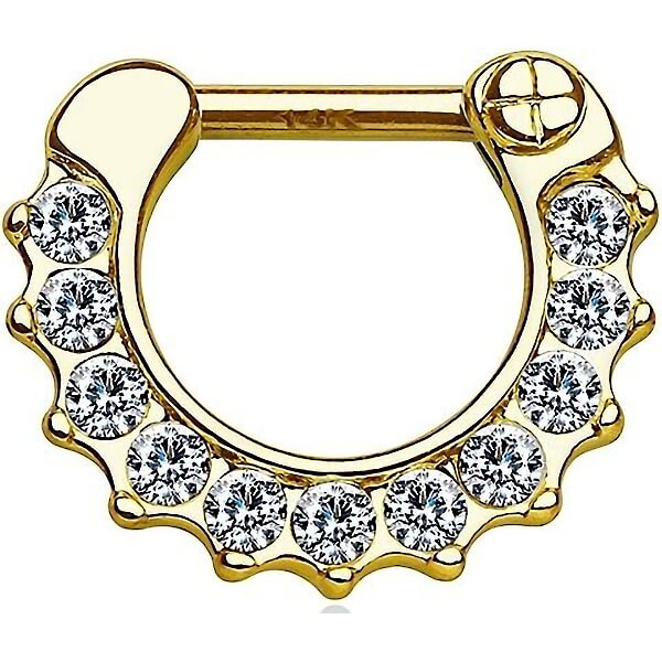 Solid Gold 14 Carat Septum Piercing Straight Zirconia Clicker