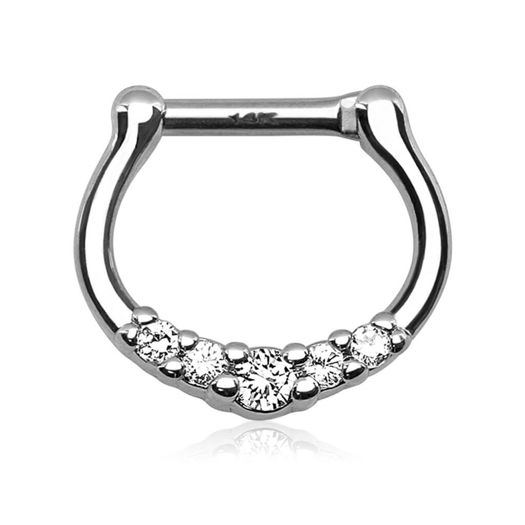 Or 14kt Septum Rectiligne Zircone Cliqueur