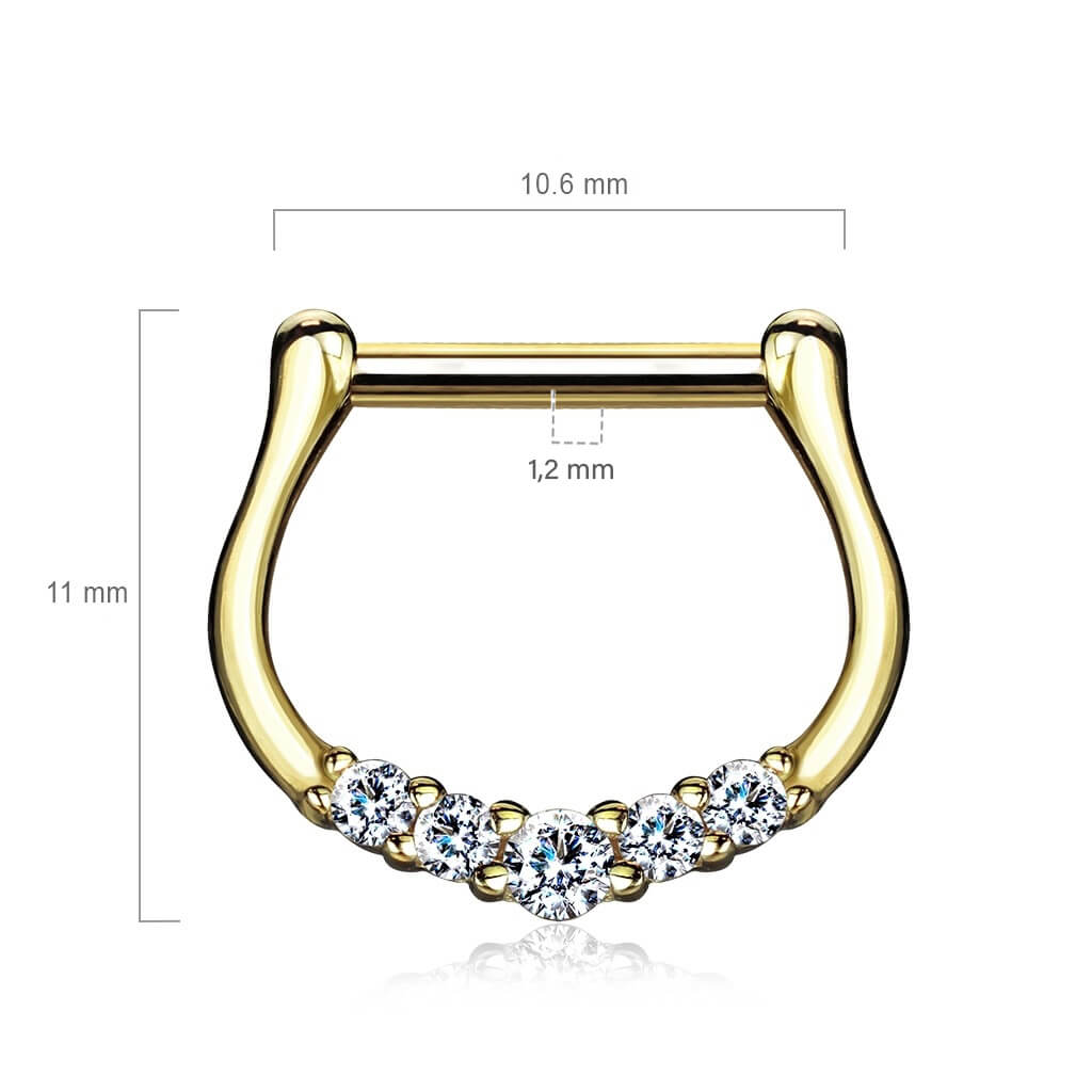 14 Karat Gold Septum Piercing Straight Zirkonia Gelbgold Weißgold Clicker