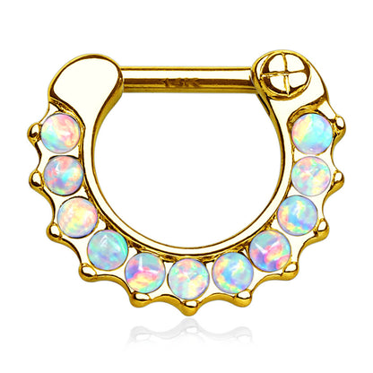 Solid Gold 14 Carat Septum Piercing Straight Opal Clicker