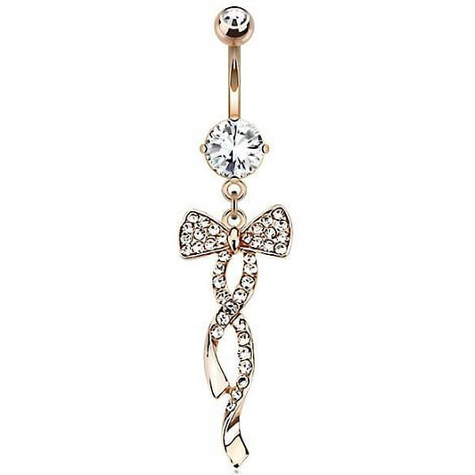 Piercing Nombril Pendentif Nœud Zircone Cubique Rose