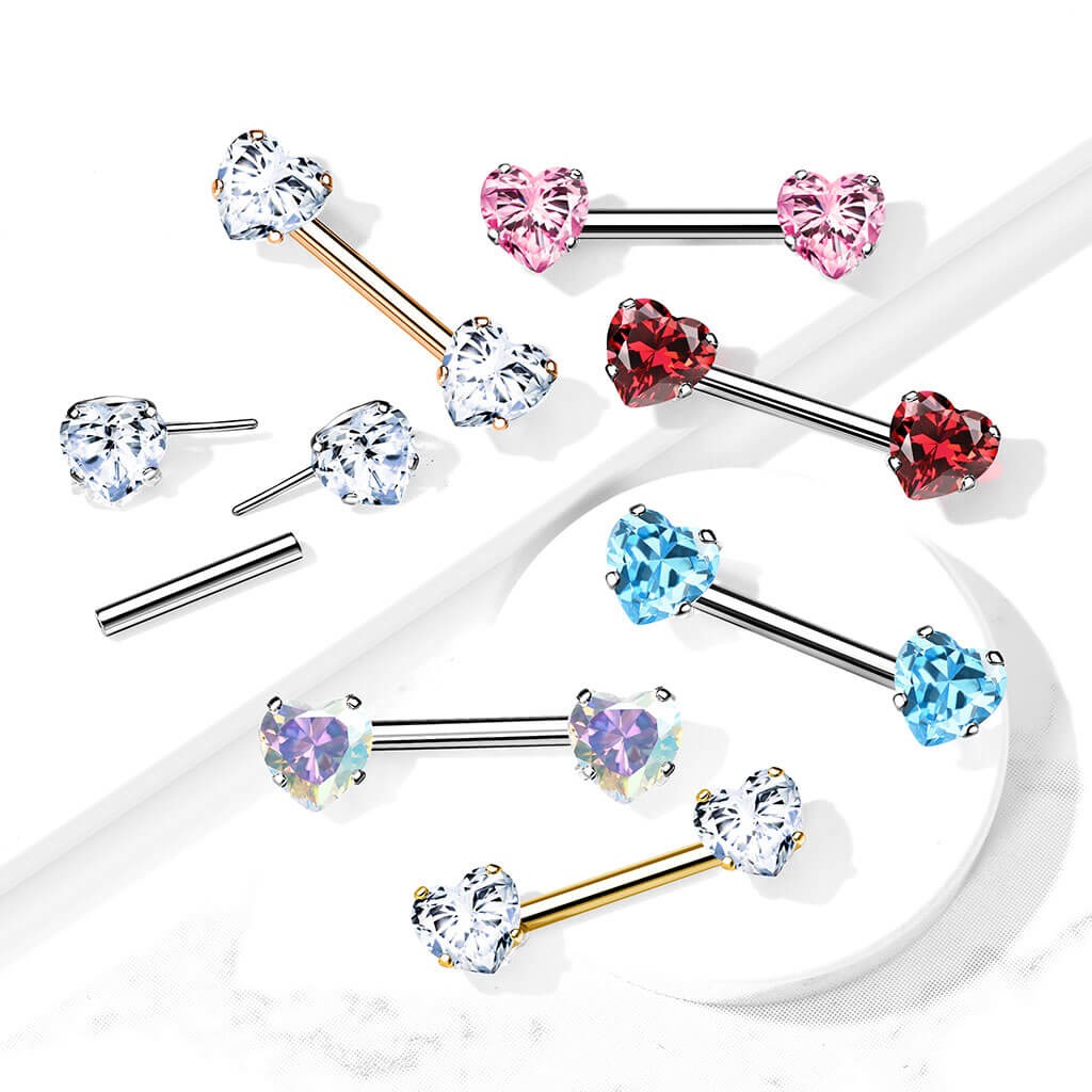 Piercing Capezzolo Zirconi a forma di cuore Push-In