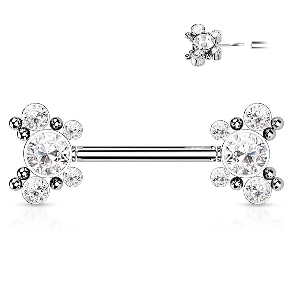 Piercing Capezzolo Farfalle in zirconi e argento Push-In