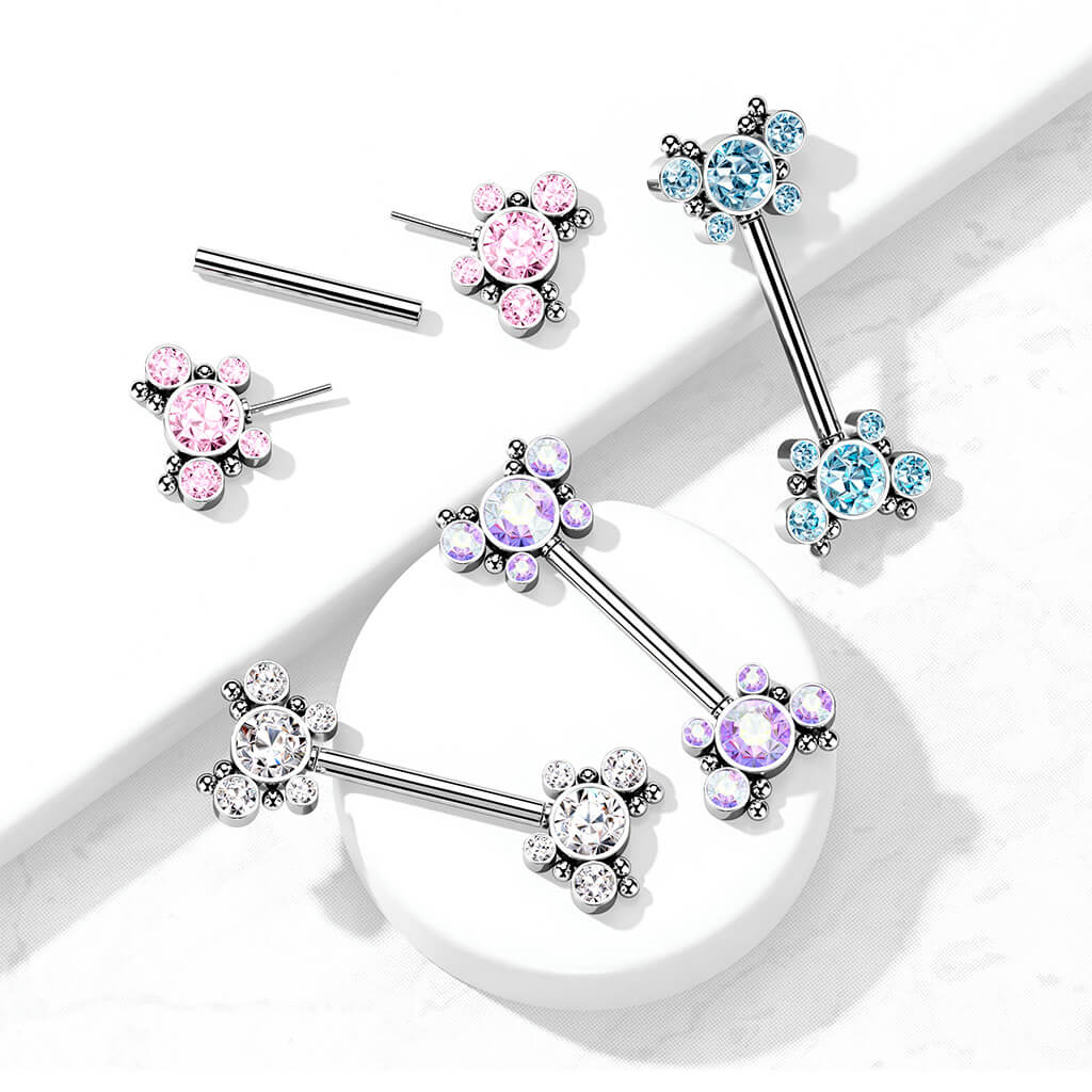 Piercing Capezzolo Farfalle in zirconi e argento Push-In