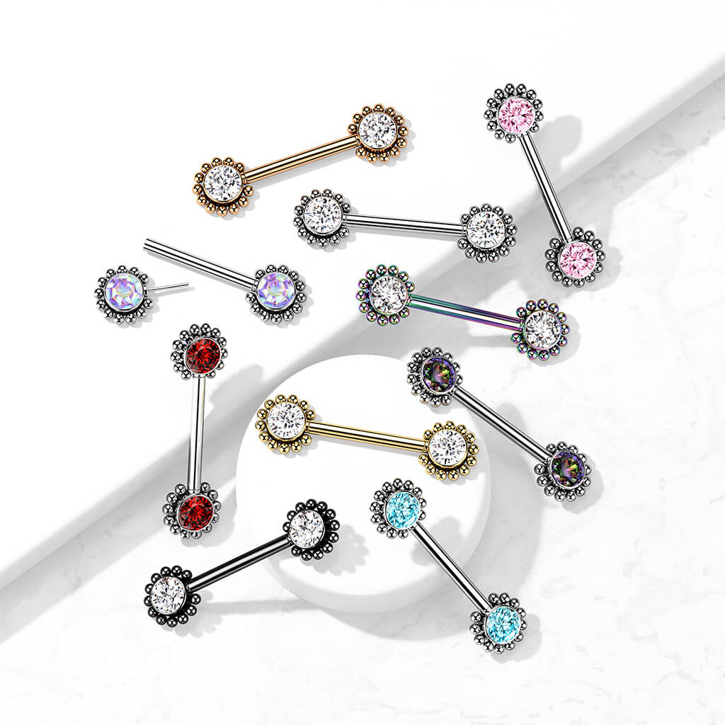 Piercing Capezzolo Fiori di zirconi Push-In