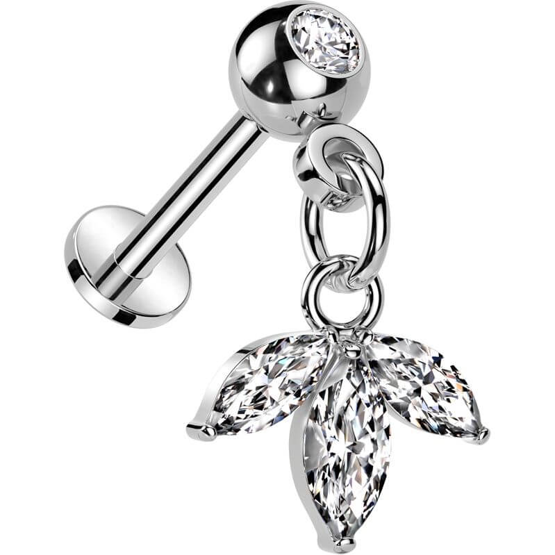 Labret leaf dangle marquise cut zirconia Push-In