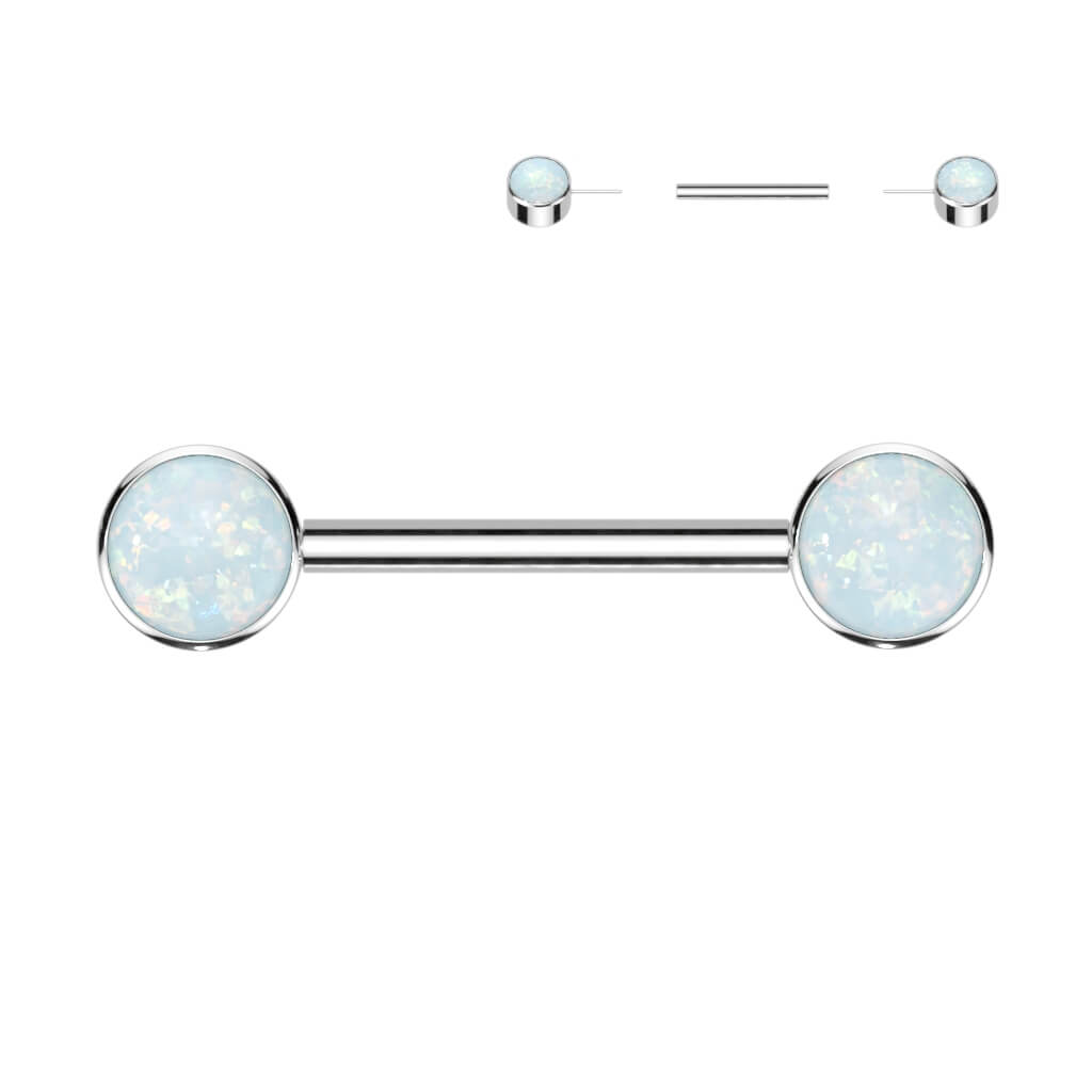 Titan Nippelpiercing Opal Flach Silber Push-In