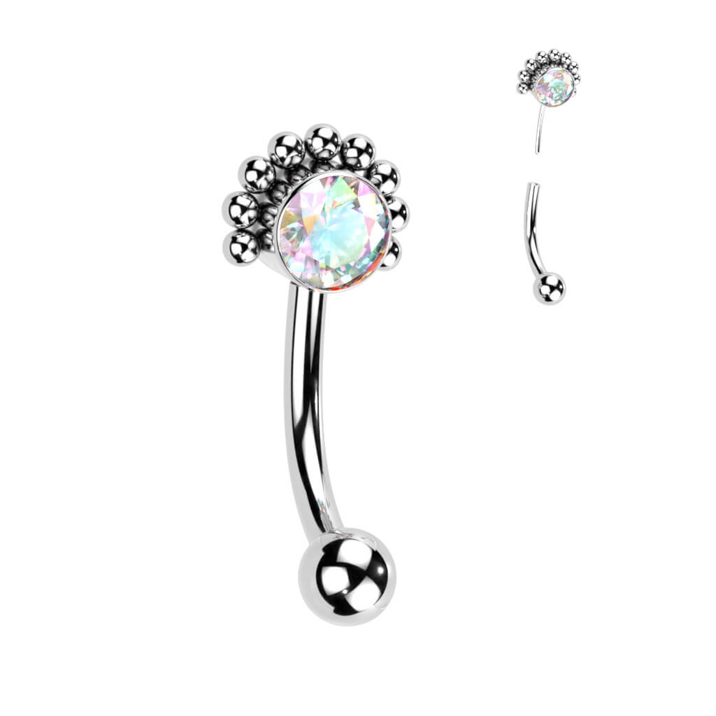 Titanio Piercing Sopracciglio Zircone / Opale e Argento Push-In