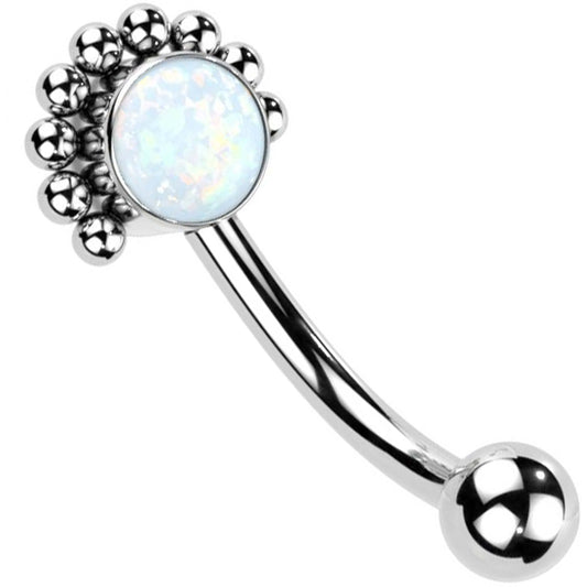 Titanium Eyebrow Piercing Zirconia Opal Silver Push-In