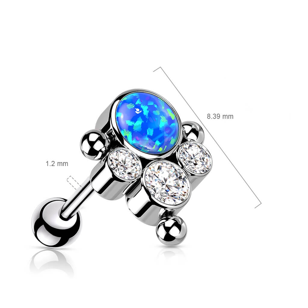 Titanium Barbell Zirconia Opal Silver Push-In