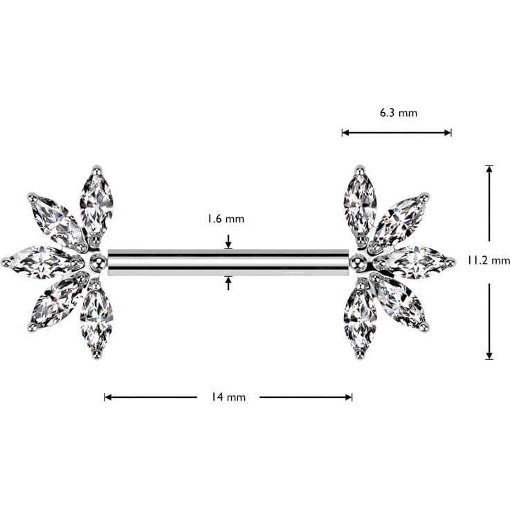 Titanio Piercing Capezzolo Fiore zirconi taglio marquise Push-In