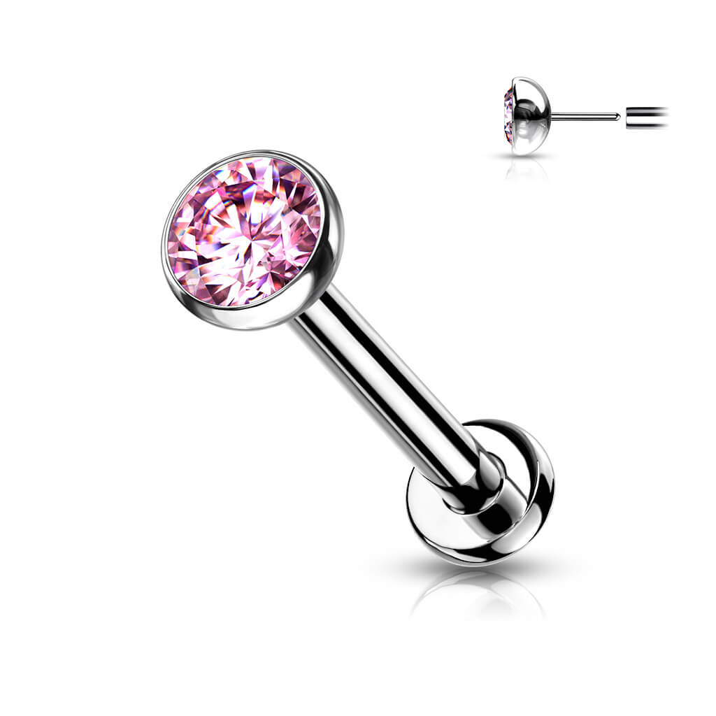 Titane Labret Zircone Ronde Argent Enfoncer