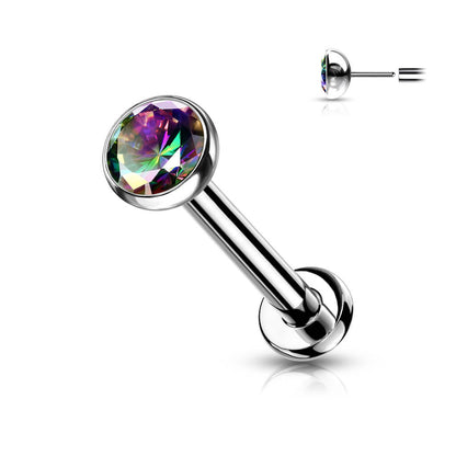 Titane Labret Zircone Ronde Argent Enfoncer