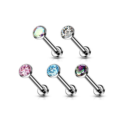 Titanium Labret Zirconia Round Silver Push-In