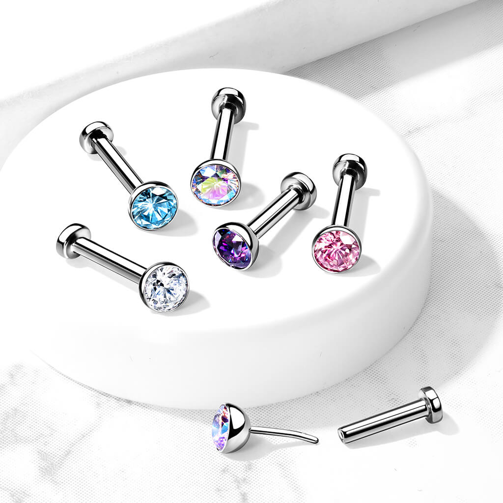 Titane Labret Zircone Ronde Argent Enfoncer