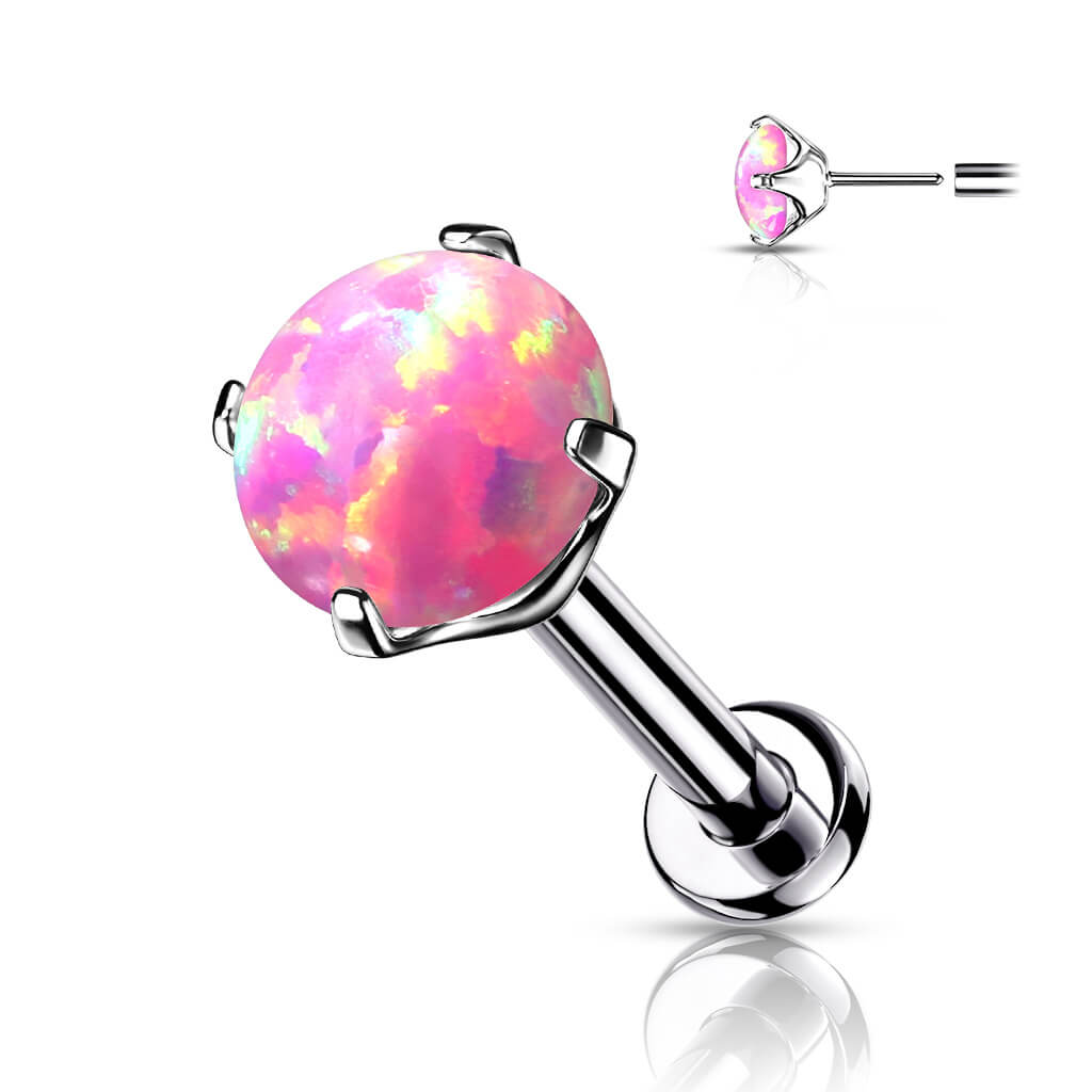 Tytan labret opal srebrny push-in