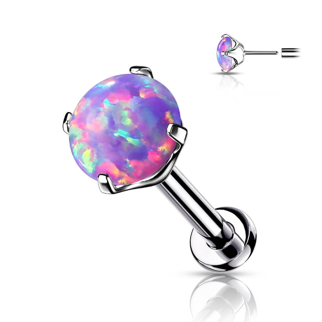 Tytan labret opal srebrny push-in