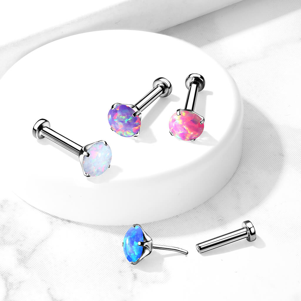 Tytan labret opal srebrny push-in