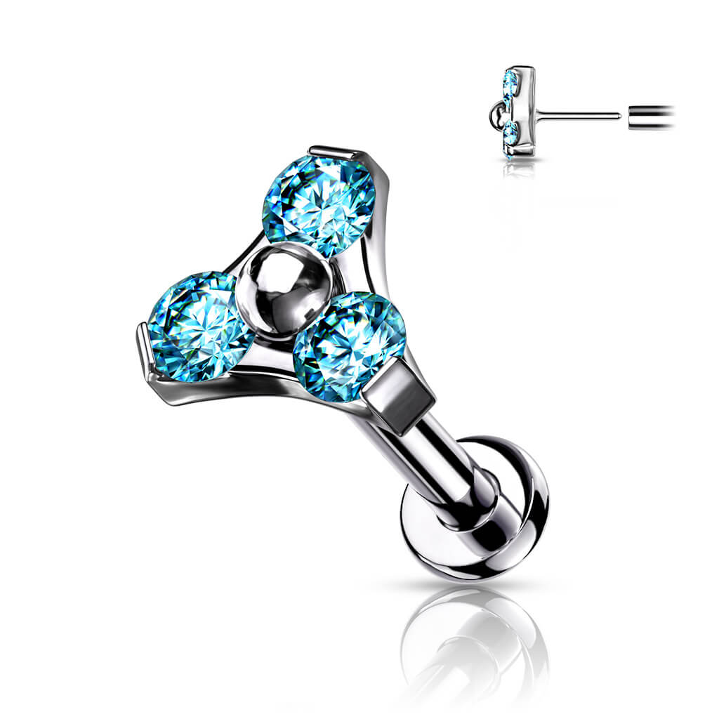 Titane Labret Triangle Zircone Argent Enfoncer