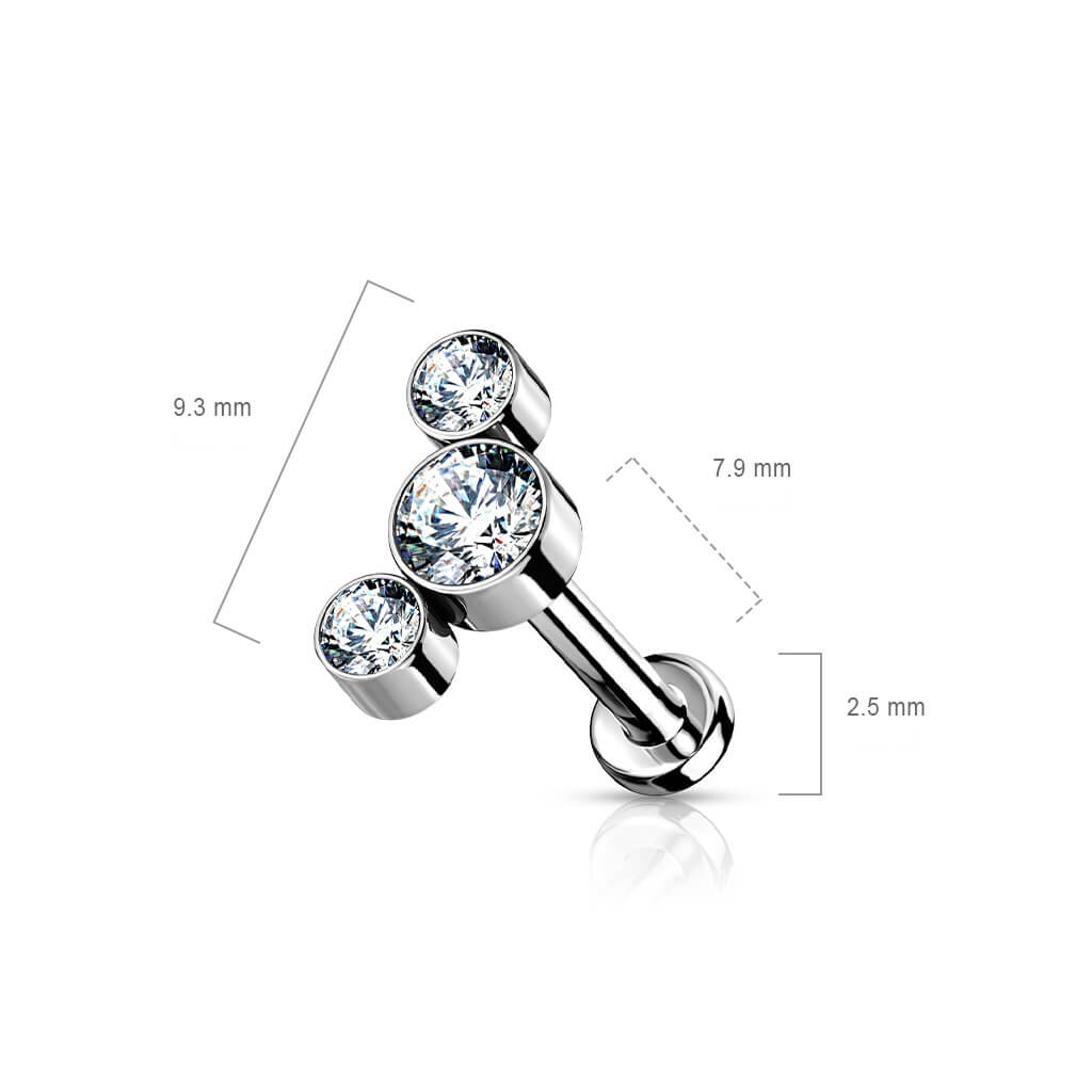 Titanio Labret 3 Zirconi e argento Push-In