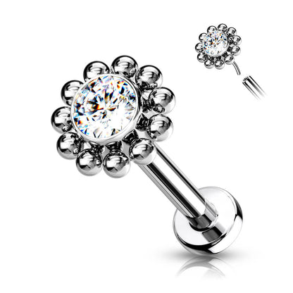 Titane Labret Fleur Zircone Argent Enfoncer