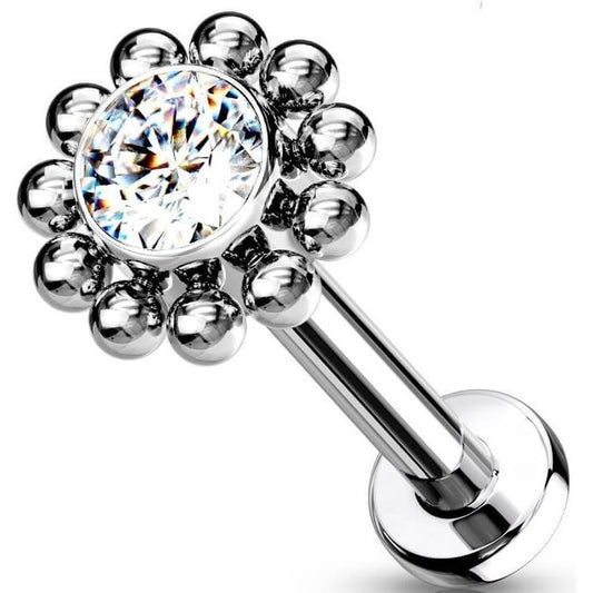 Titane Labret Fleur Zircone Argent Enfoncer