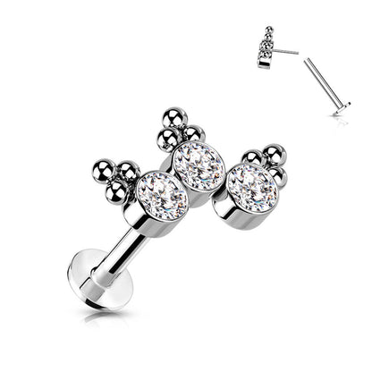 Titane Labret 3 Zircones Argent Enfoncer