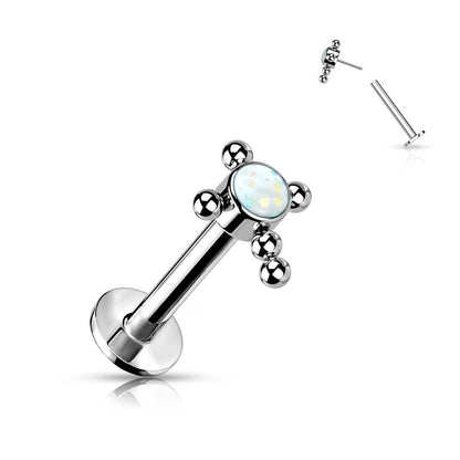 Titanium Labret Cross Zirconia Opal Silver Push-In