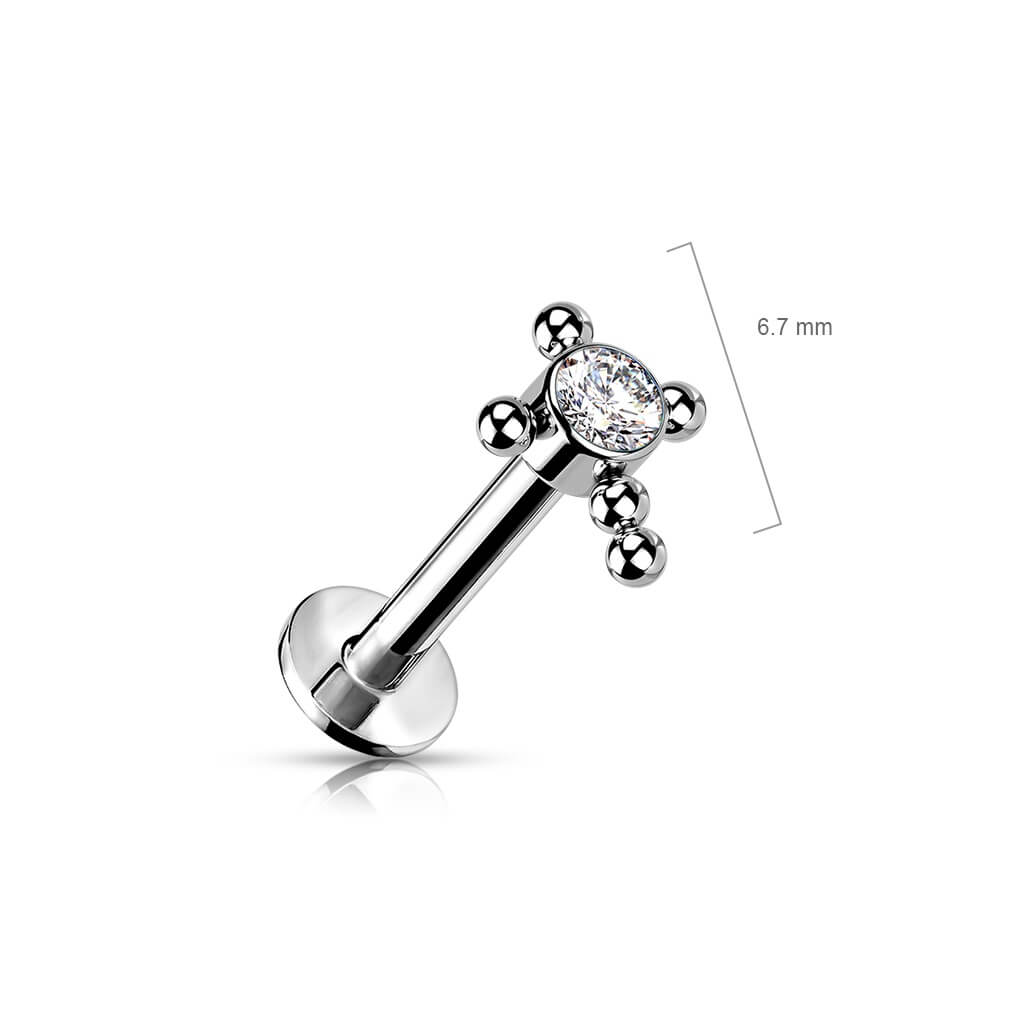 Titane Labret Croix Zircone Opale Argent Enfoncer