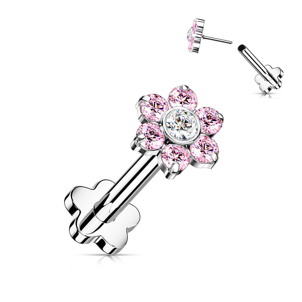 Titan Labret Blumen Zirkonia Blumen Base Push-In