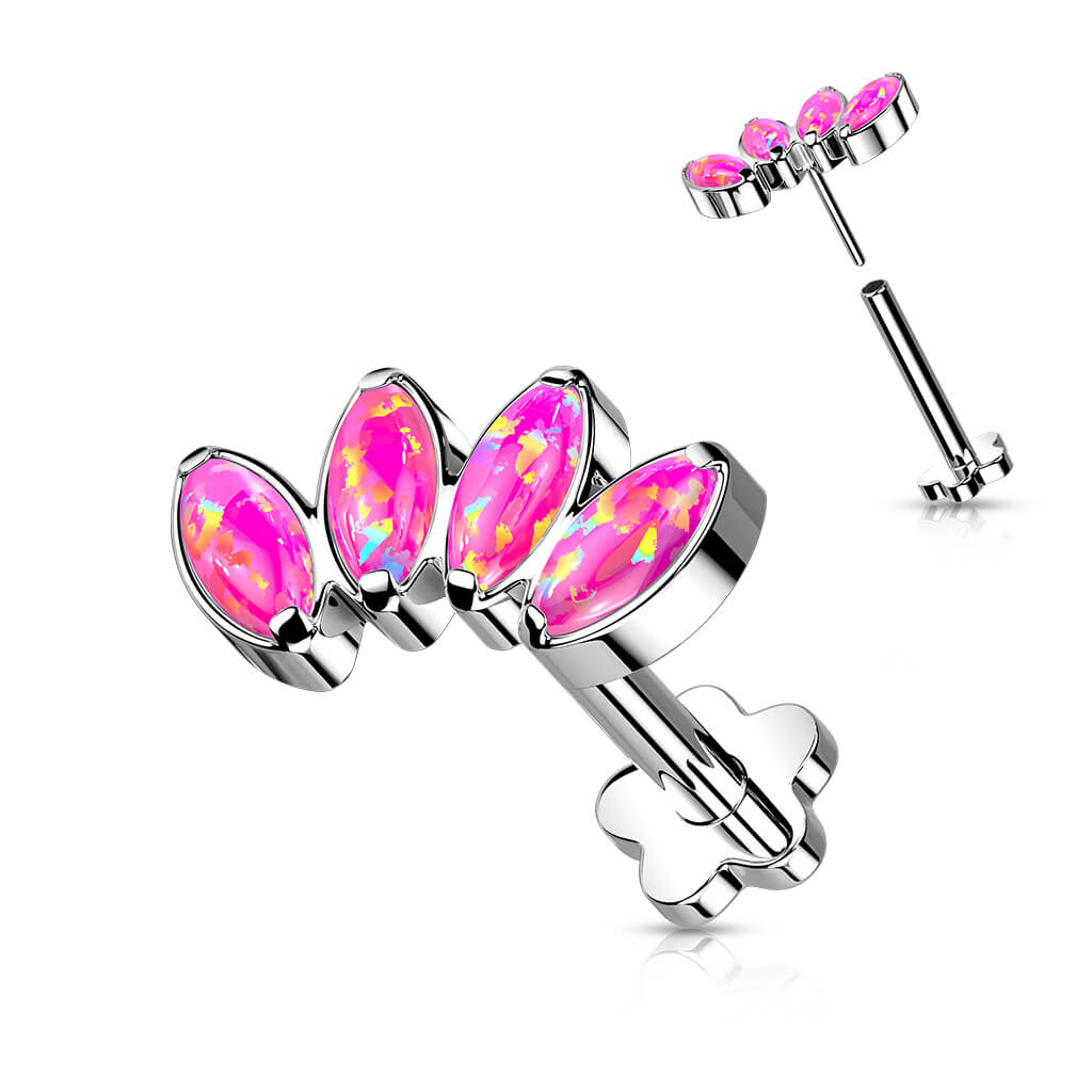 Titane Labret Marquise Opale Base Fleur Enfoncer