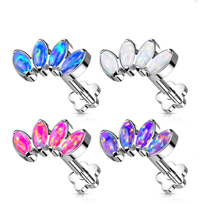 Titanium Labret Marquise Cut Opal Flower Base Push-In