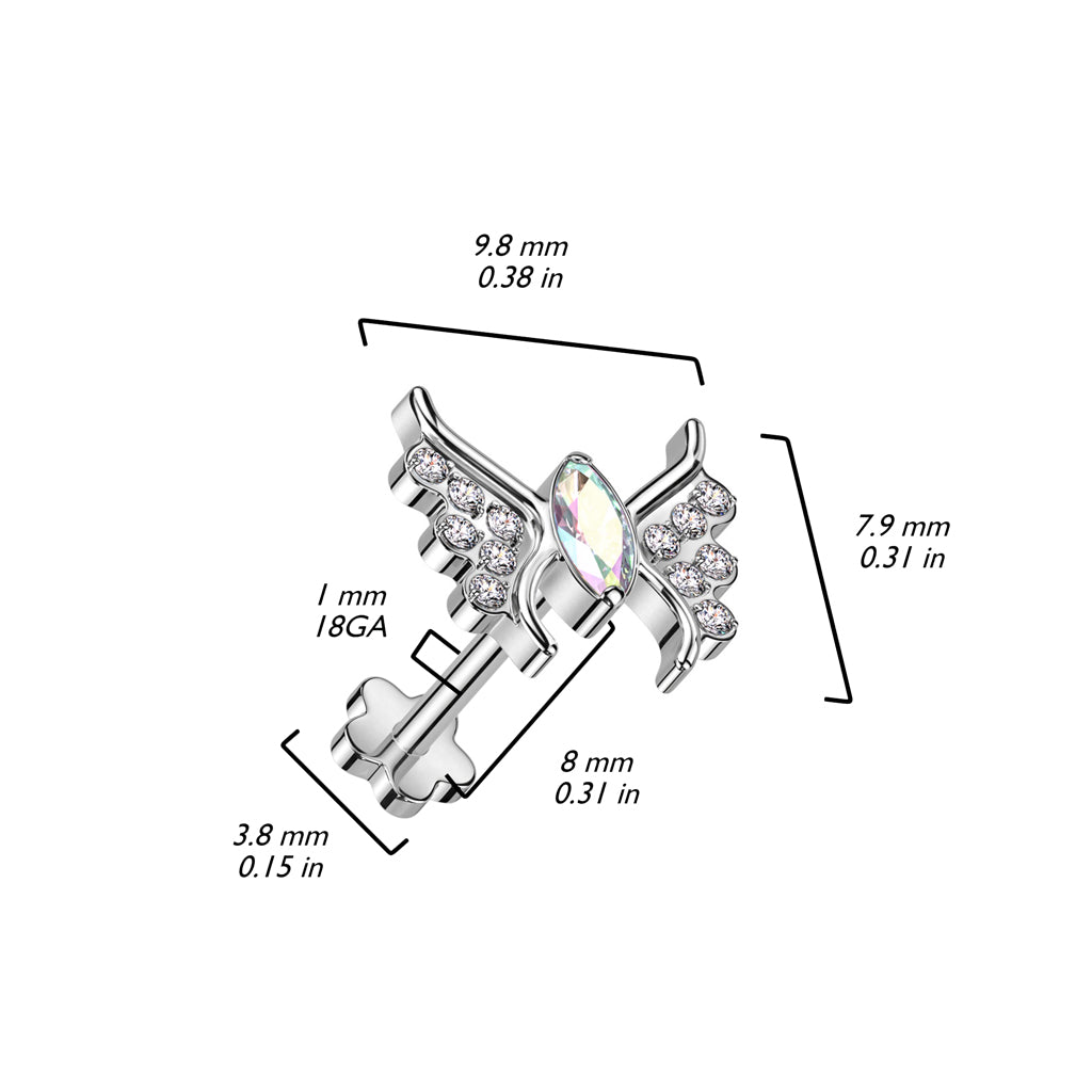 Titanium Labret Butterfly Zirconia Push-In