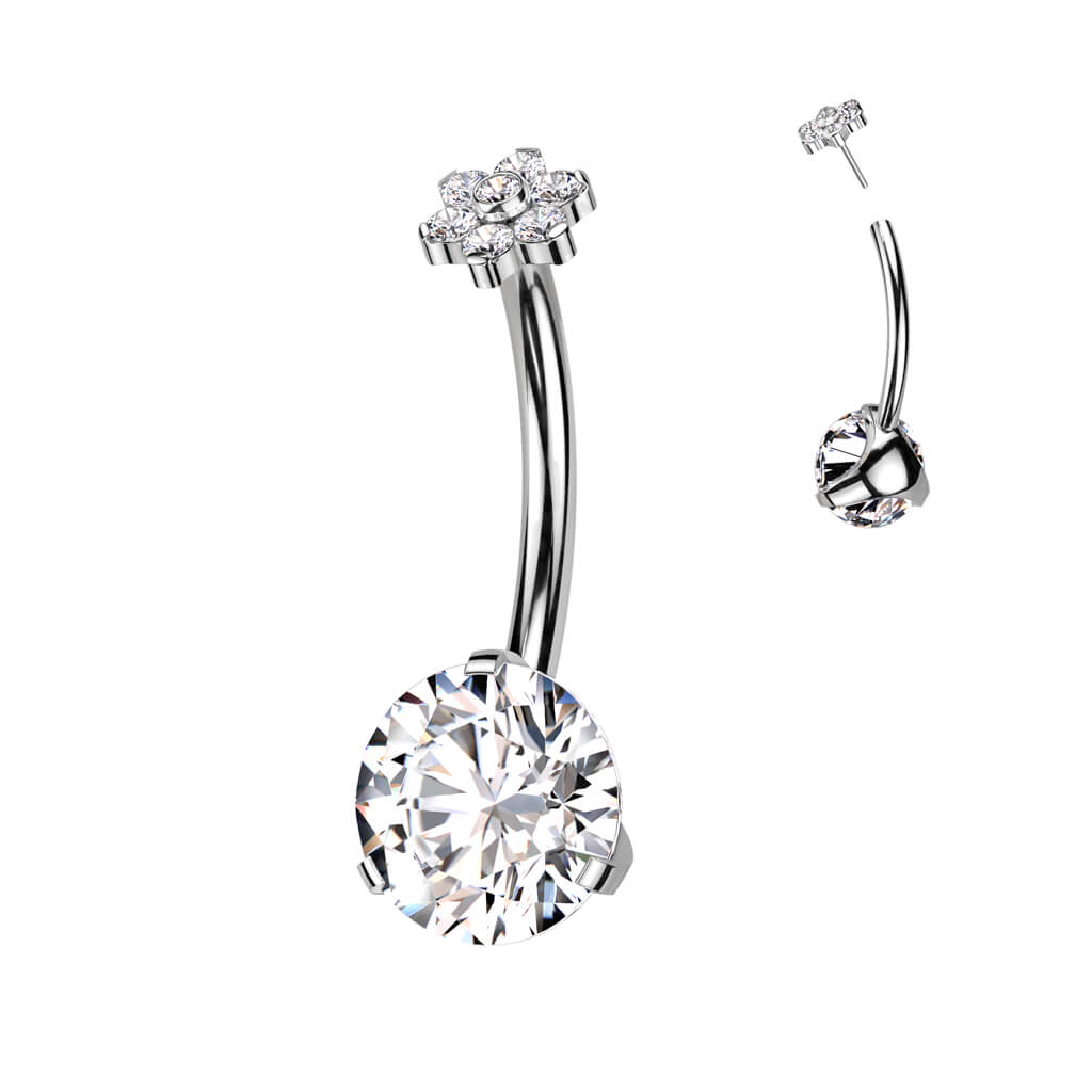 Titanium Belly Button Piercing Flower Zirconia Push-In