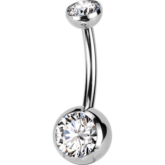 Titanium Belly Button Piercing bezel setting zirconia Push-In