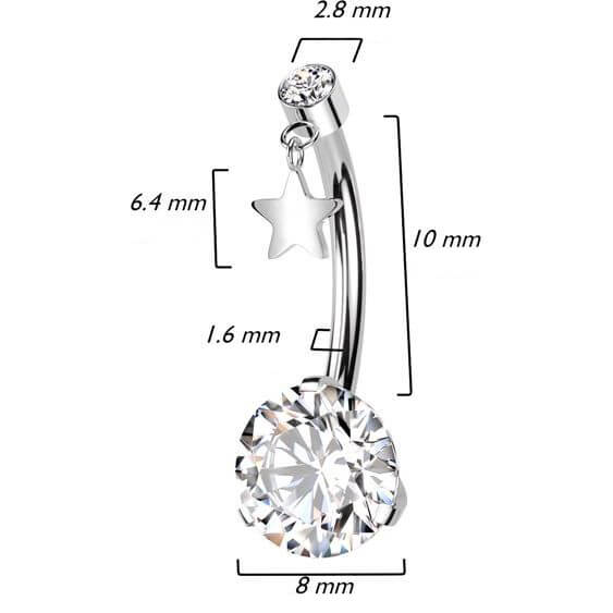 Titane Piercing Nombril Etoile Zircone Enfoncer