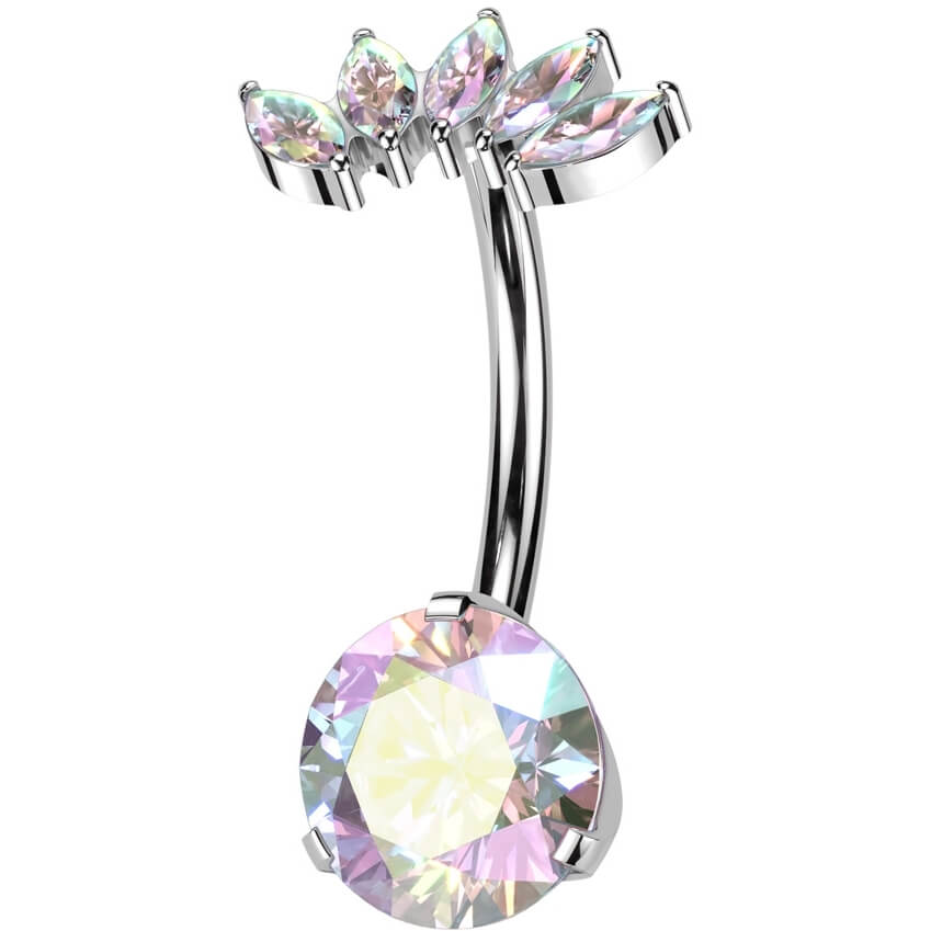 Titanium Belly Button Piercing marquise cut zirconia Push-In