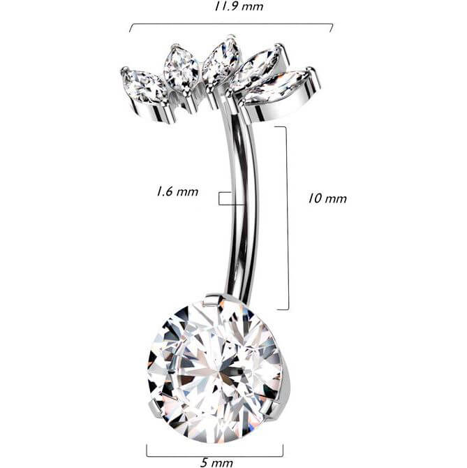 Titanium Belly Button Piercing marquise cut zirconia Push-In