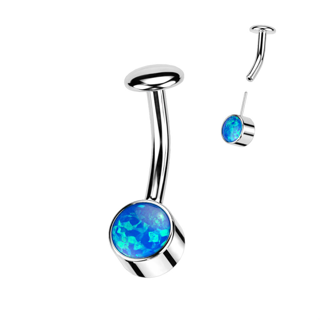 Titan Bauchnabelpiercing Opal Zargenfassung Silber Push-In