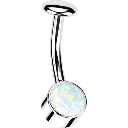 Titan Bauchnabelpiercing Opal Zargenfassung Silber Push-In