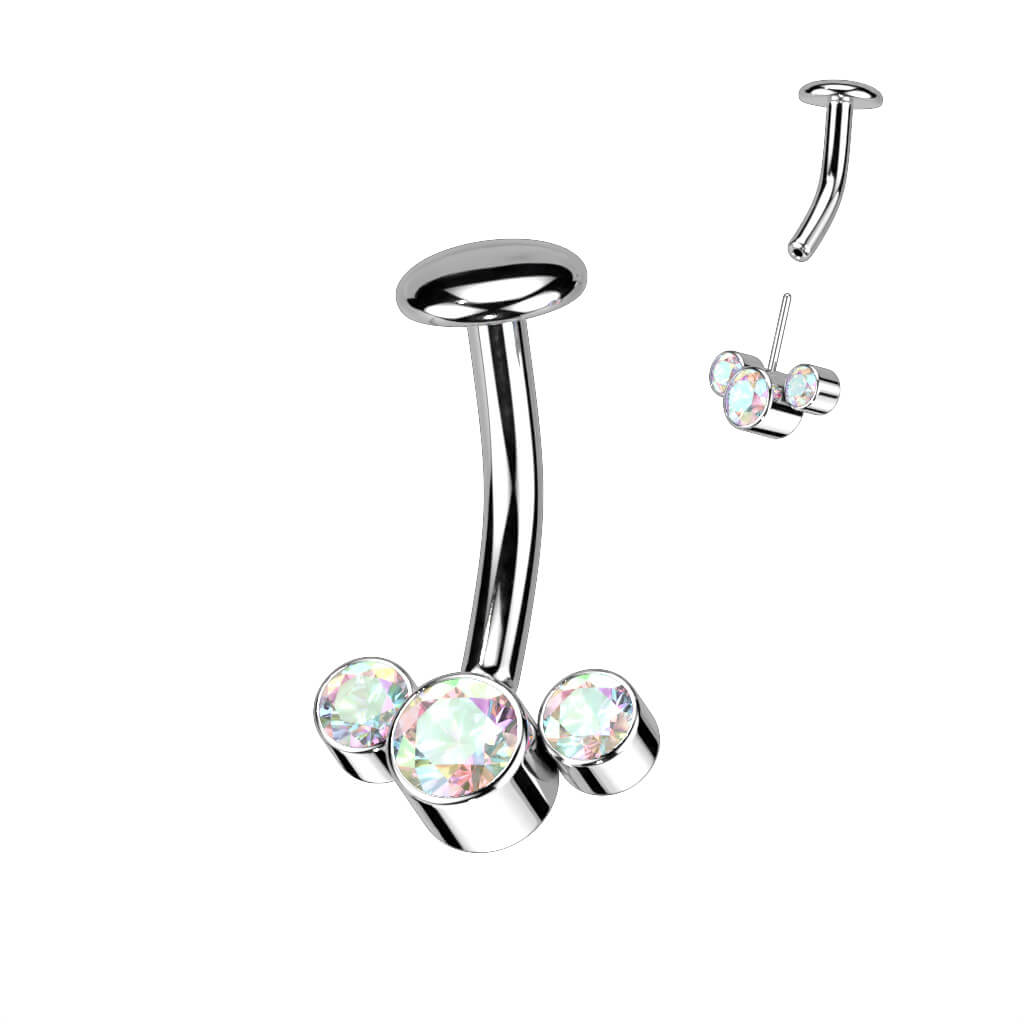 Titanio Piercing ombligo 3 Circonita Plata Push In