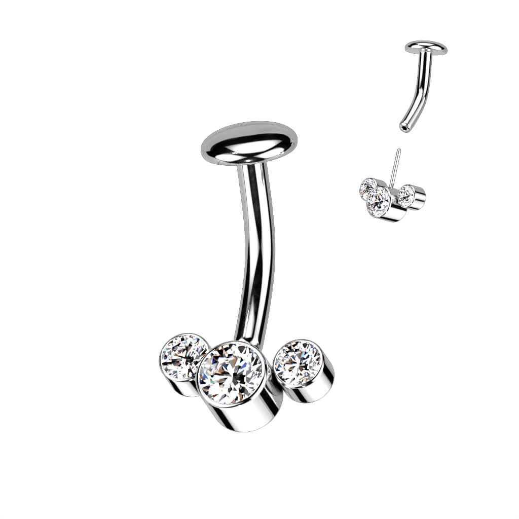 Titan Bauchnabelpiercing 3 Zirkonia Silber Push-In